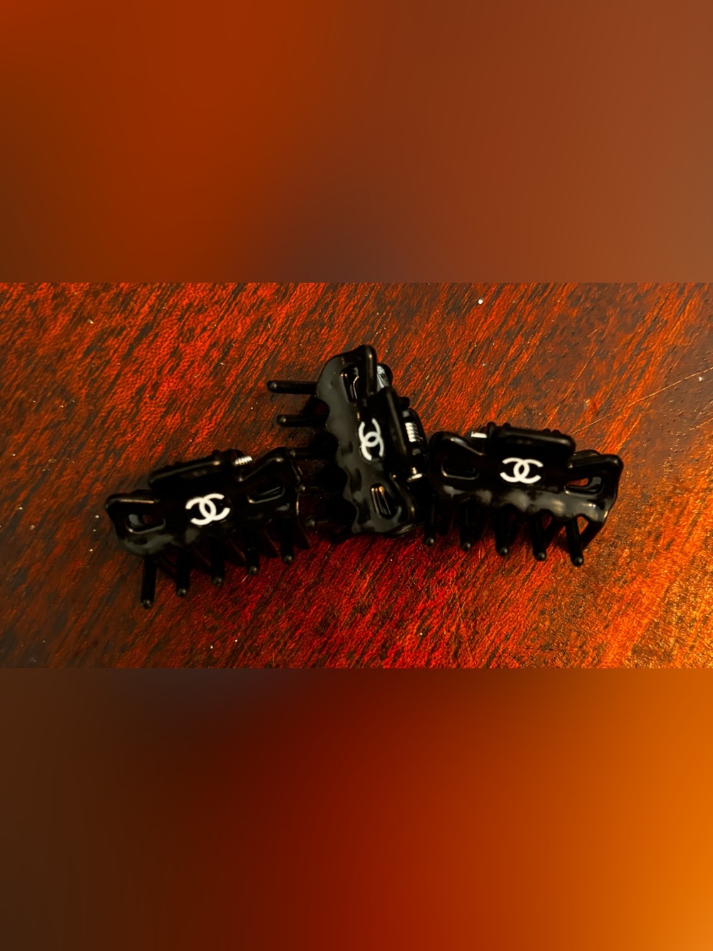 Black Mini Hair Claw Clips with White accents set of 3